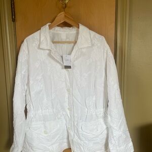 J Jill White Utility Jacket with Relaxed Fit and Textured Fabric